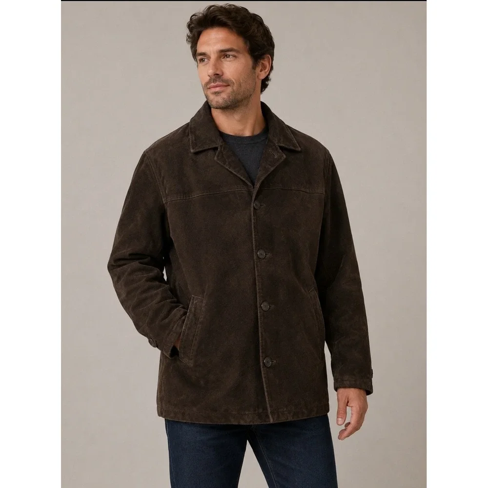 J. Crew Factory Men's Dark Brown Suede Button-Up Coat
